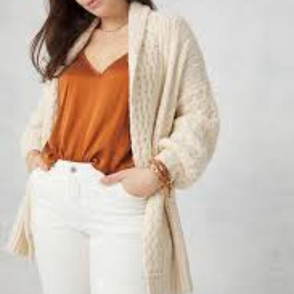 Anthropologie Sweaters - Anthropologie Rashida Ivory Long Line Open Front Cardigan